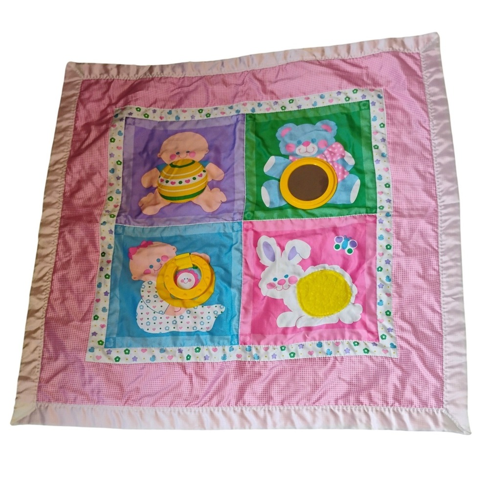 Vintage 1983 Fisher-Price Baby Play Blanket Quilt Interactive Teddy Bunny Mat‎